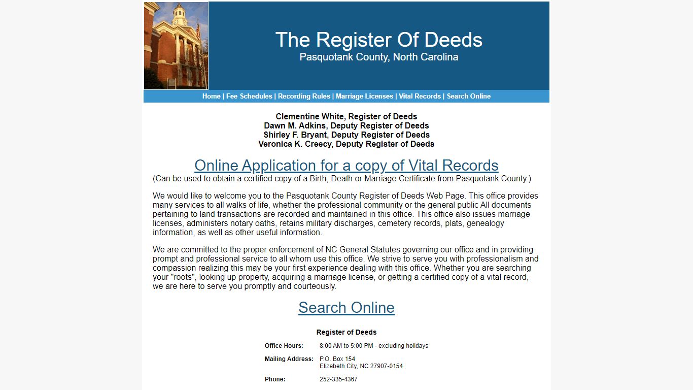Pasquotank County, NC Register Of Deeds