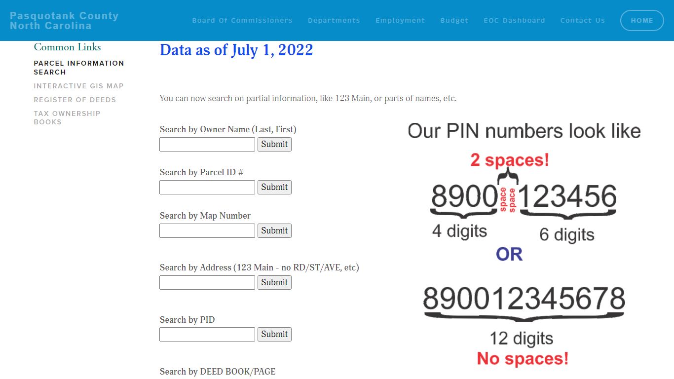 Parcel Information Search — Pasquotank County North Carolina